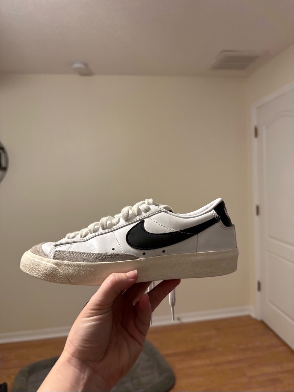 Nike Men’s White and Black Low-Top Sneaker with Suede Toe